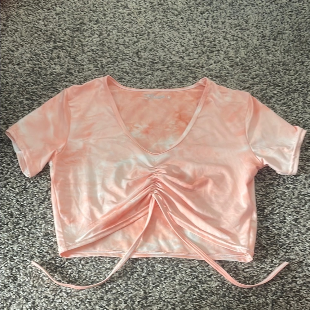 Refuge White Light Pink Ruched Crop Top